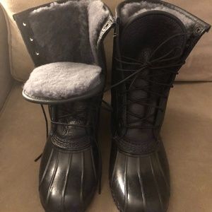 LL Bean Black 10" Shearling Lined Leather Boots 8M